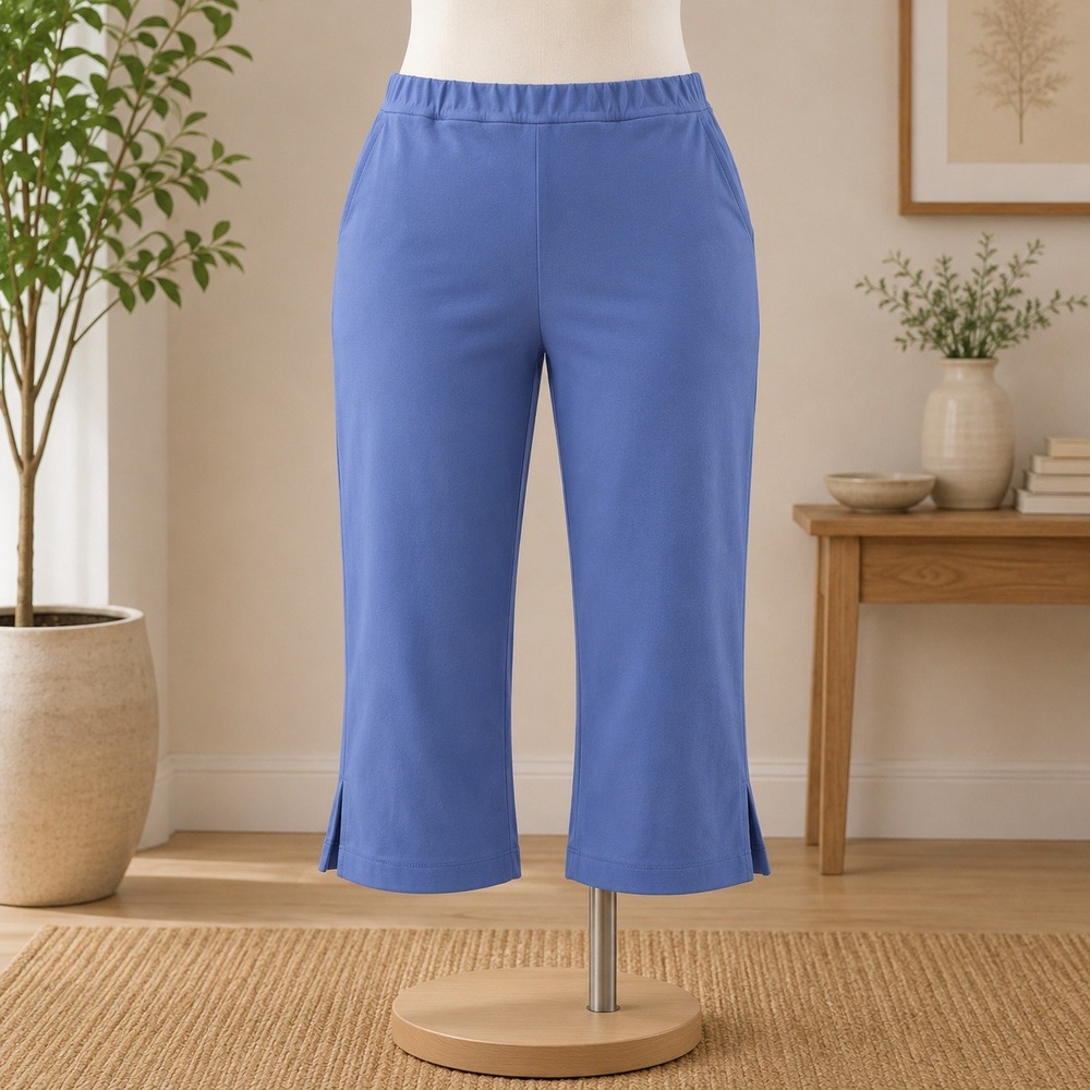 NEW Isaac Mizrahi Live Crop Pants 30W Blue Elastic Waist Straight Leg Pockets